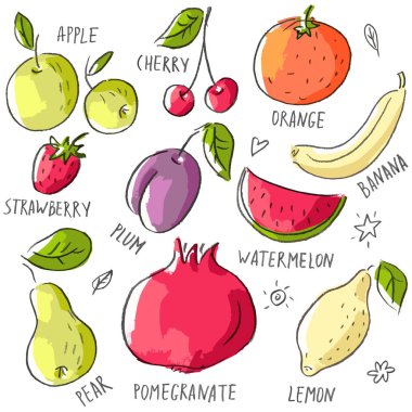 Vektör meyve ve yazı ile toplama ayarla