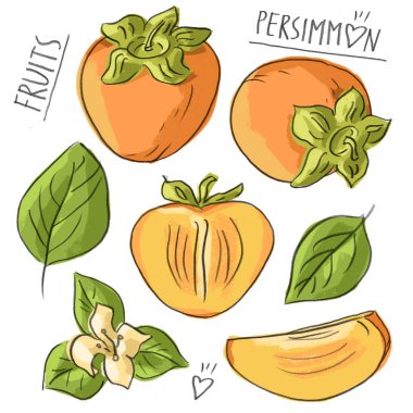Set with persimmons and lettering clipart