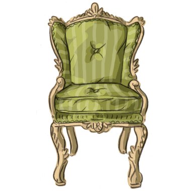 Antika barok koltuklu, sandalyeli bir resim.