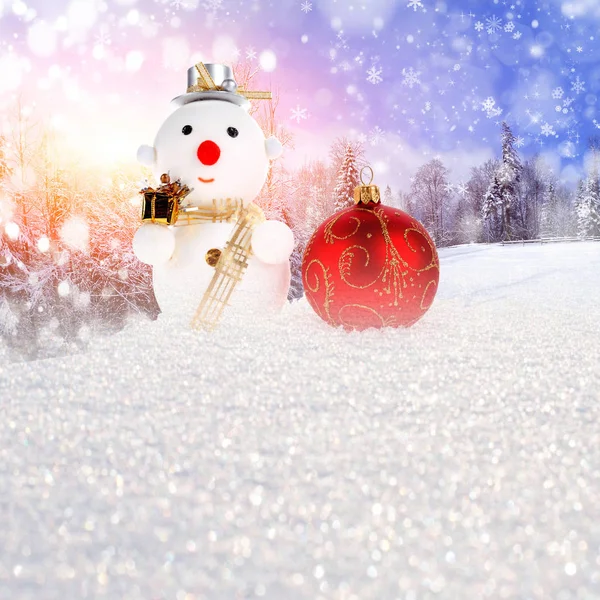 Paysage d'hiver avec boule de Noël — Photo