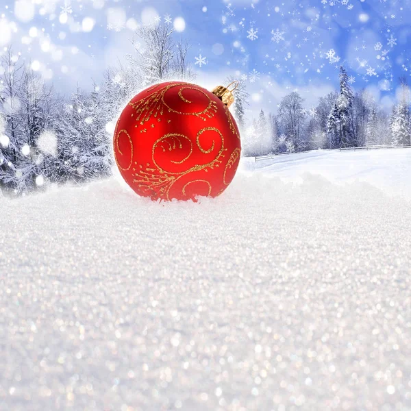 Winter landscape with christmas ball — Stock Photo, Image