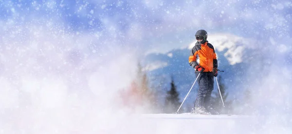 Winter background with skier — Stock Photo, Image