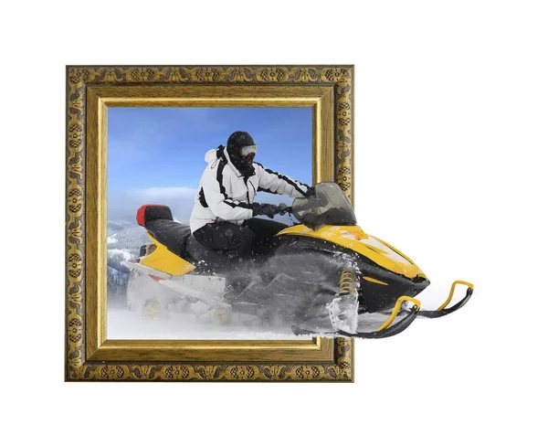 Snowmobile in frame with 3d effect — Stock Photo, Image