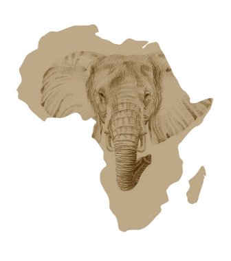 Afrika Haritası çizilmiş fil ile