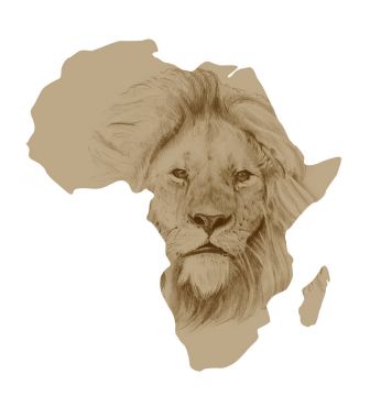 Afrika Haritası çizilmiş aslan ile