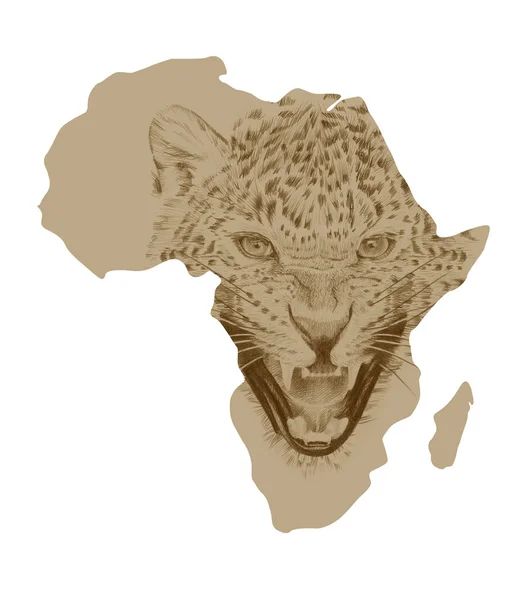 Mappa dell'Africa con leopardo disegnato — Foto Stock