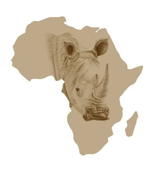 Mappa dell'Africa con rinoceronte disegnato — Foto Stock