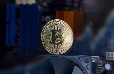Altın Bitcoin elektronik bilgisayar işlemci kartı