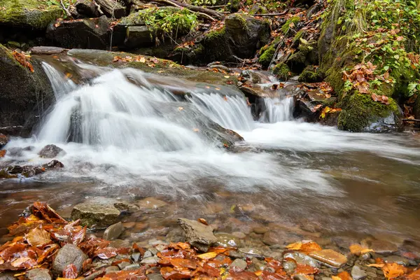 Cascata maestosa colorata nella foresta autunnale — Foto Stock