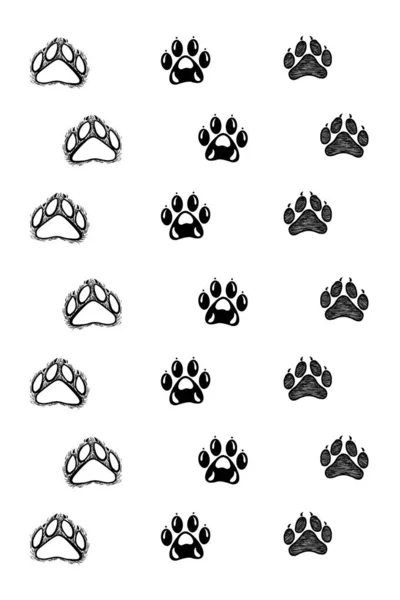 Handgetekende dierenpaden, schets afbeeldingen monochrome illustratie — Stockfoto