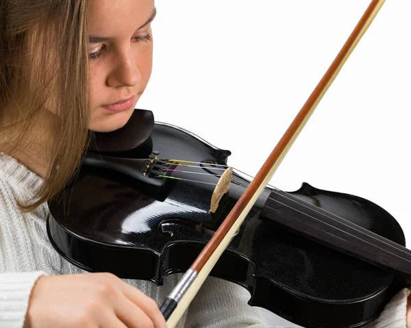 Girl Holding Bow and Violin — Stock Photo, Image
