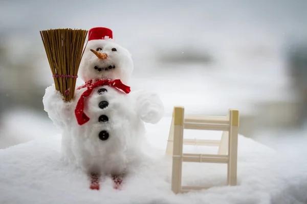 Snowman Standing Winter Landscape — Stock Photo, Image