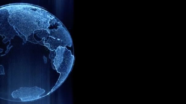 Earth rotating loop of rotating glowing dots stylised world globe with orbits with copy space — Stock Video