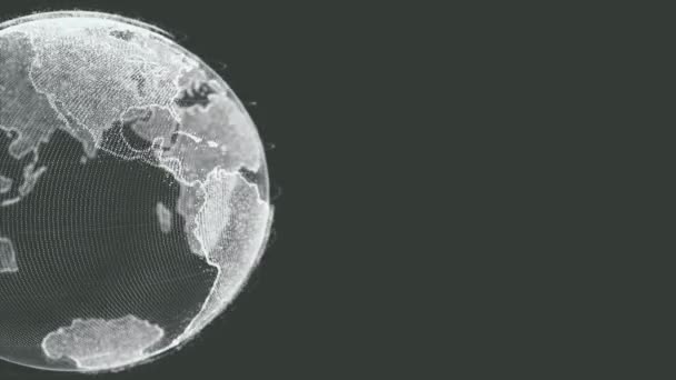 Terra girando loop de pontos brilhantes rotativos mundo estilizado globo com órbitas com espaço de cópia velho estilizado — Vídeo de Stock
