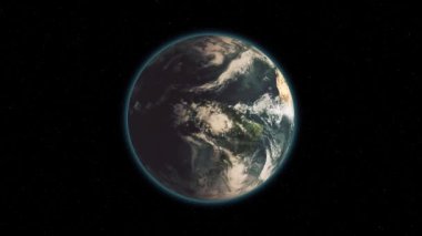 Gerçekçi dünya yıldız döngü ile siyah uzay arka plan üzerinde döner. Küre sorunsuz döngü doğru rotasyon ile çerçeve içinde ortalanır.