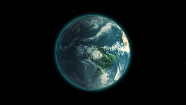 Реалистичная Земля вращается на фоне черного космоса со звездами Петля. Глобус центрирован в кадре, с правильным вращением в бесшовной петле . — стоковое видео