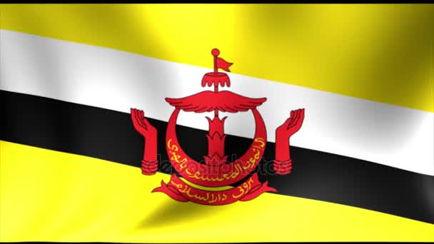 Brunei nationale vlag, nieuwe en verschillende rimpel effect. Het is ontworpen zonder hoek. — Stockvideo