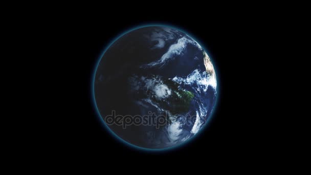 Realistische roterende Aarde op zwarte achtergrond lus. Globe is gecentreerd in het frame, met correcte rotatie in naadloze loops. — Stockvideo