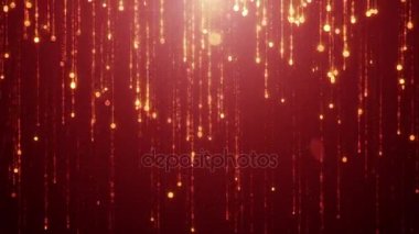 Düşen altın parçacıkları titreşim ve servet koyu kırmızı bir arka plan karşı ışıltı. Moda ihtişamı ve refah lüks için arka plan