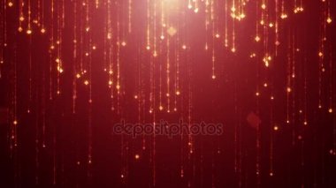 Düşen altın parçacıkları titreşim ve servet koyu kırmızı bir arka plan karşı ışıltı. Moda ihtişamı ve refah lüks için arka plan