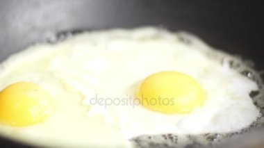 bir tavada kızarmış yumurta serpilir baharatlarla, ağır çekim