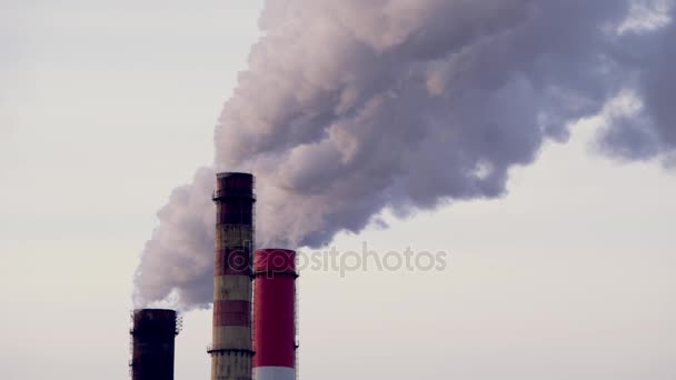 Föroreningar, rök och ånga släpps ut från en kol drivs elektrisk generation anläggning i Europa. Kontaminering, föroreningar som orsakar den globala uppvärmningen och klimatförändringarna. 4k, Slowmotion sköt — Stockvideo