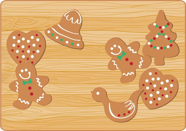 Kerst gingersnap op houten achtergrond — Stockvector