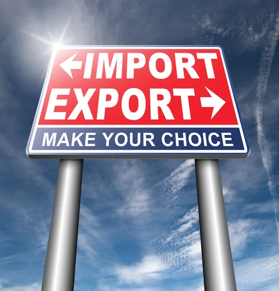 Importowanie lub eksportowanie znak drogowy — Zdjęcie stockowe