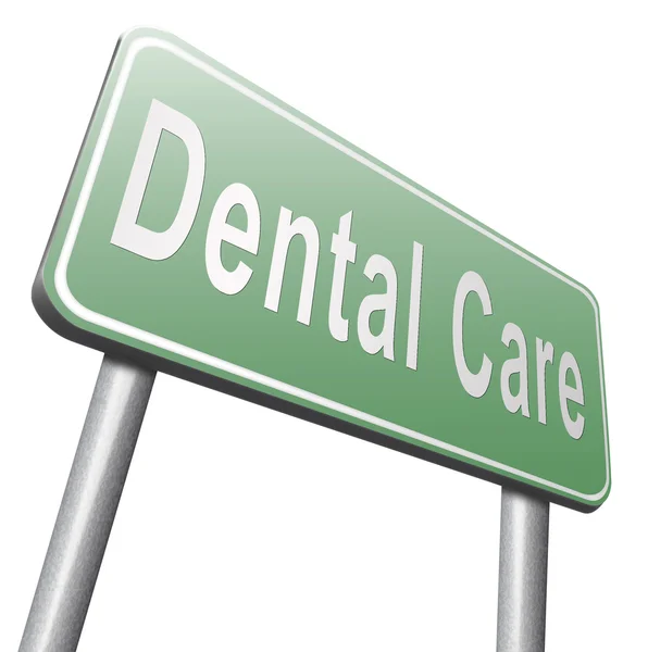 Cuidado dental señal de tráfico, valla publicitaria —  Fotos de Stock