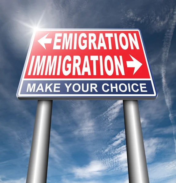 Immigratie en emigratie verkeersbord, billboard — Stockfoto