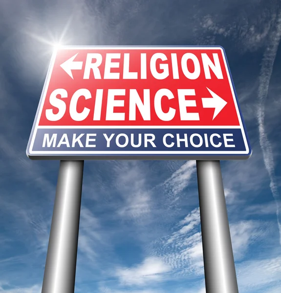 Religion or science road sign — ストック写真