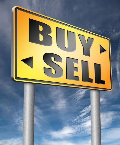 Comprar ou vender estrada sinal texto ilustração 3D — Fotografia de Stock
