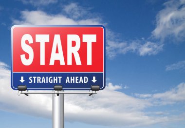 Başlangıç yol işaret bulutlu gökyüzü arka plan