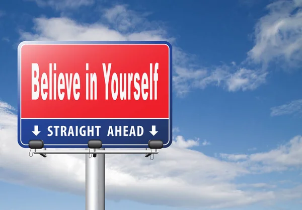 Believe Yourself Road Sign Cloudy Sky Background — Stock Photo, Image