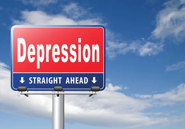 Depression Road Sign Cloudy Sky Background — Stock Photo, Image