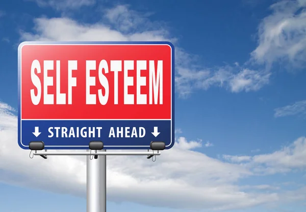 Self Esteem Road Sign Cloudy Sky Background — Stock Photo, Image