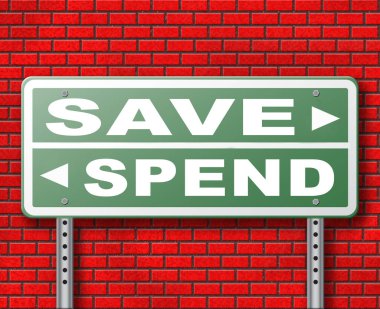 Kaydetmek veya yol işaret tuğla duvar arka plan üzerinde harcamak