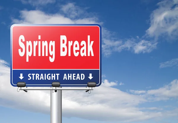 Znak Drogowy Spring Break Pochmurnego Nieba Tle — Zdjęcie stockowe