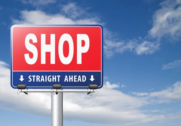 Shop Road Sign Cloudy Sky Background — Stock Photo, Image