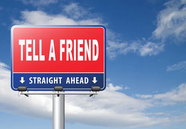Tell Friend Road Sign Cloudy Sky Background — Stock Photo, Image