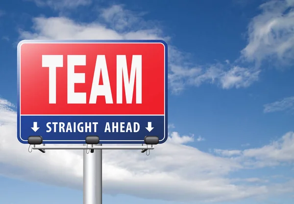 Team Road Sign Cloudy Sky Background — Stock Photo, Image