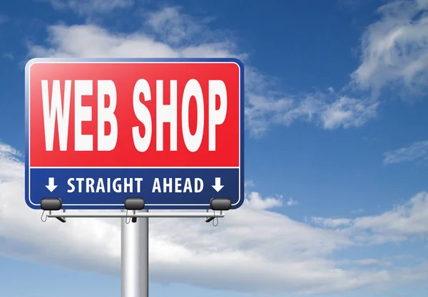 Web Shop Road Sign Cloudy Sky Background — Stock Photo, Image
