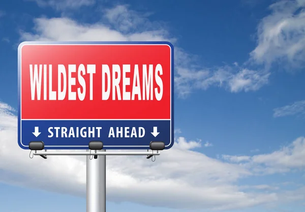 Wildest Dreams Road Sign Cloudy Sky Background — Stock Photo, Image