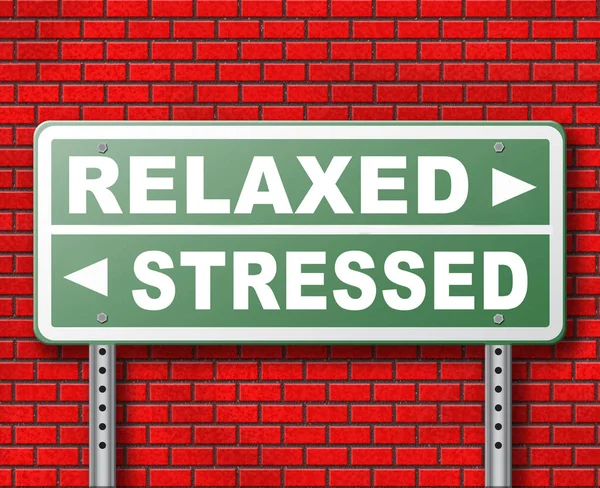 Stressed Relaxed Road Sign Brick Wall Background — Stock Photo, Image