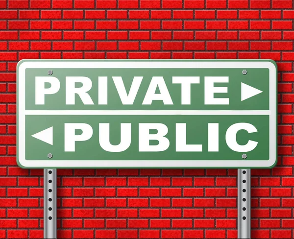 Public Private Road Sign Brick Wall Background — Stock Photo, Image