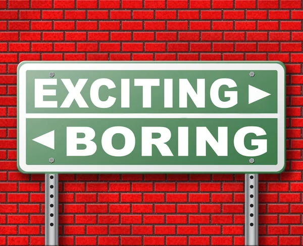 Exciting Boring Road Sign Brick Wall Background — Stock Photo, Image