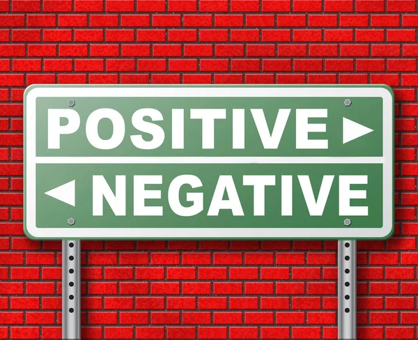 Señal Tráfico Positiva Negativa Fondo Pared Ladrillo — Foto de Stock