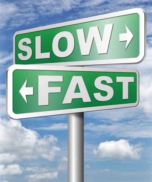 Fast Slow Sign Boards Cloudy Sky Background — Stock Photo, Image