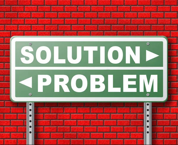 Problem Solution Road Sign Brick Wall Background — Stock Photo, Image