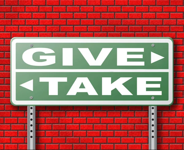 Give Take Road Sign Brick Wall Background — Stock Photo, Image